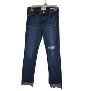 FRAME Le High Straight‎ Jeans Womens Sz 26 Dark Wash DistressedCroppedWellLoved